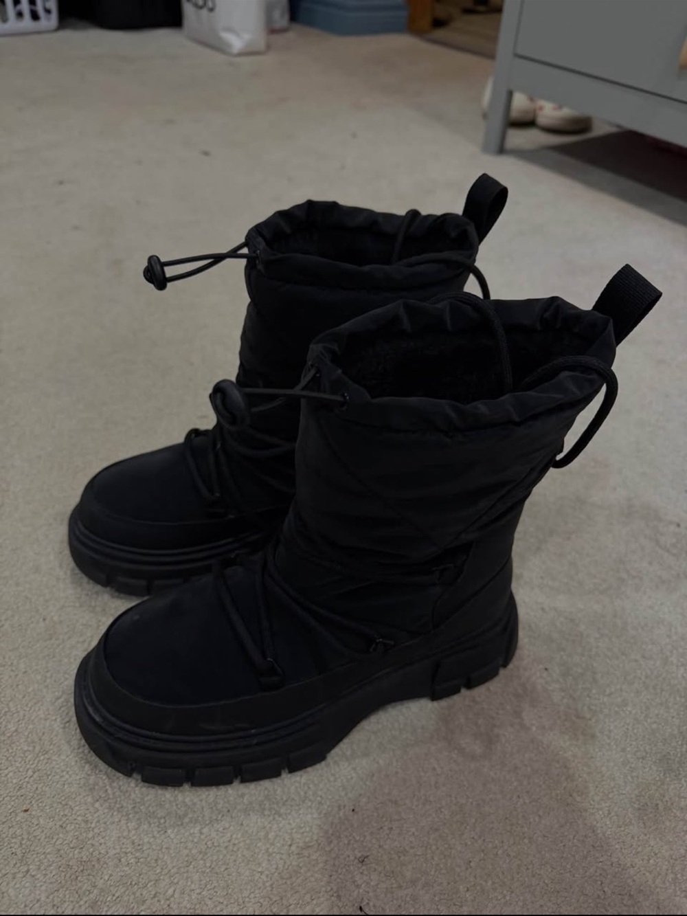 Call It Spring Black Quilted Lace-Up Platform Winter Boots
